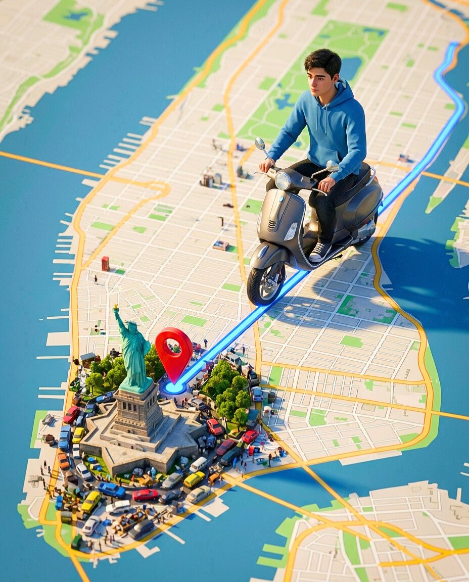 沿GPS路线骑行的超现实3D场景