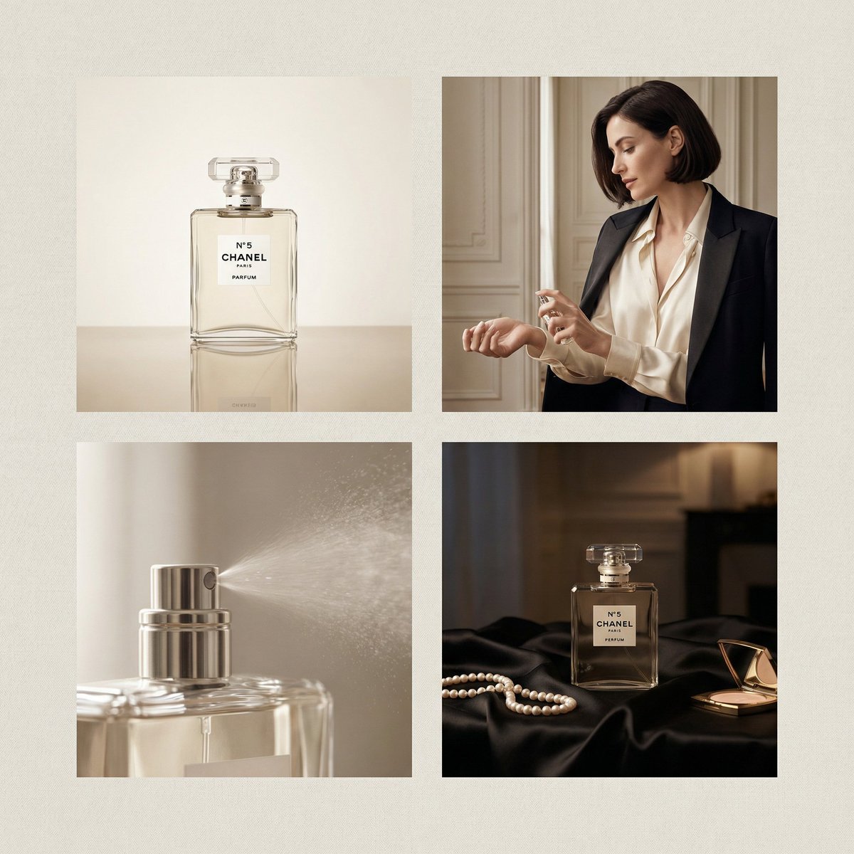 2×2 grid 奢华 perfume advertisement fo...