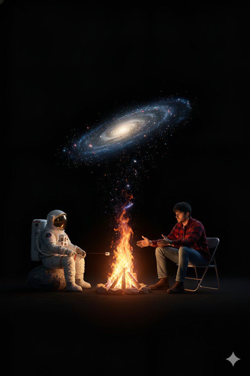 虚空宇宙中篝火对坐的双人