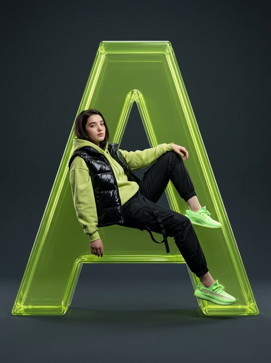 Full body studio fashion portrait of a female subject with up...