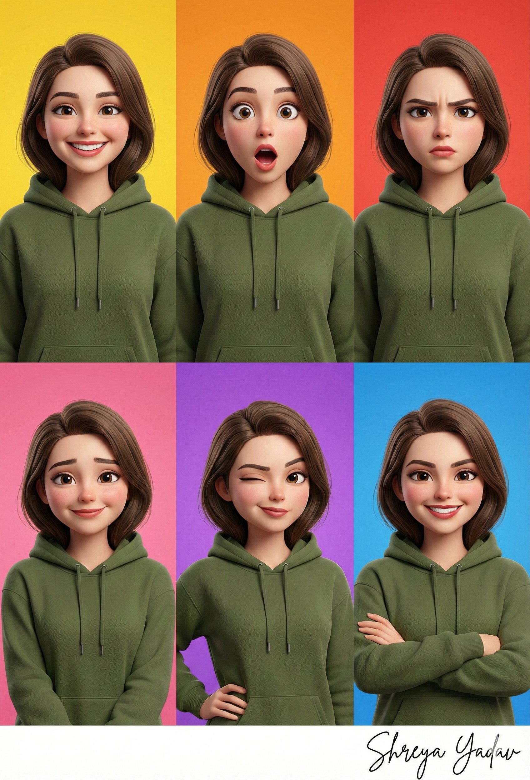 一脸六情：AI绘制六态女性拼贴艺术作品欣赏