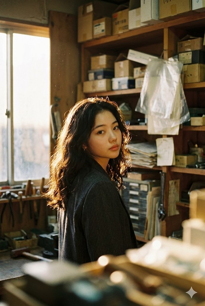 侧身回眸，年轻东亚女性肖像