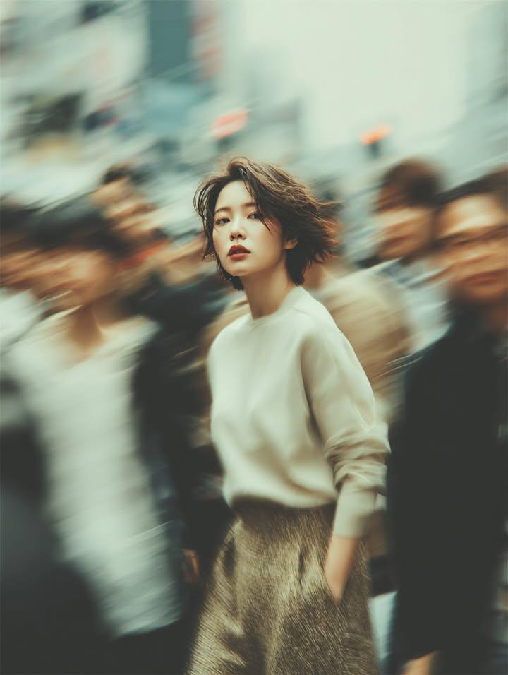 A cinematic street 肖像 of a young w...