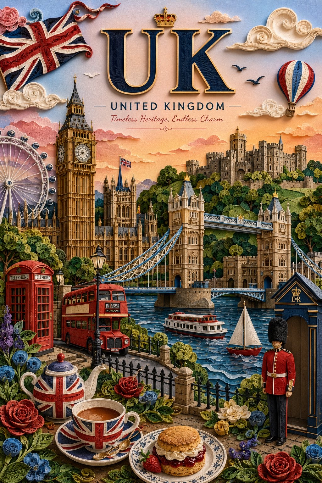 Retro-Futuristic Travel Poster — Vintage Paper Quilling Style