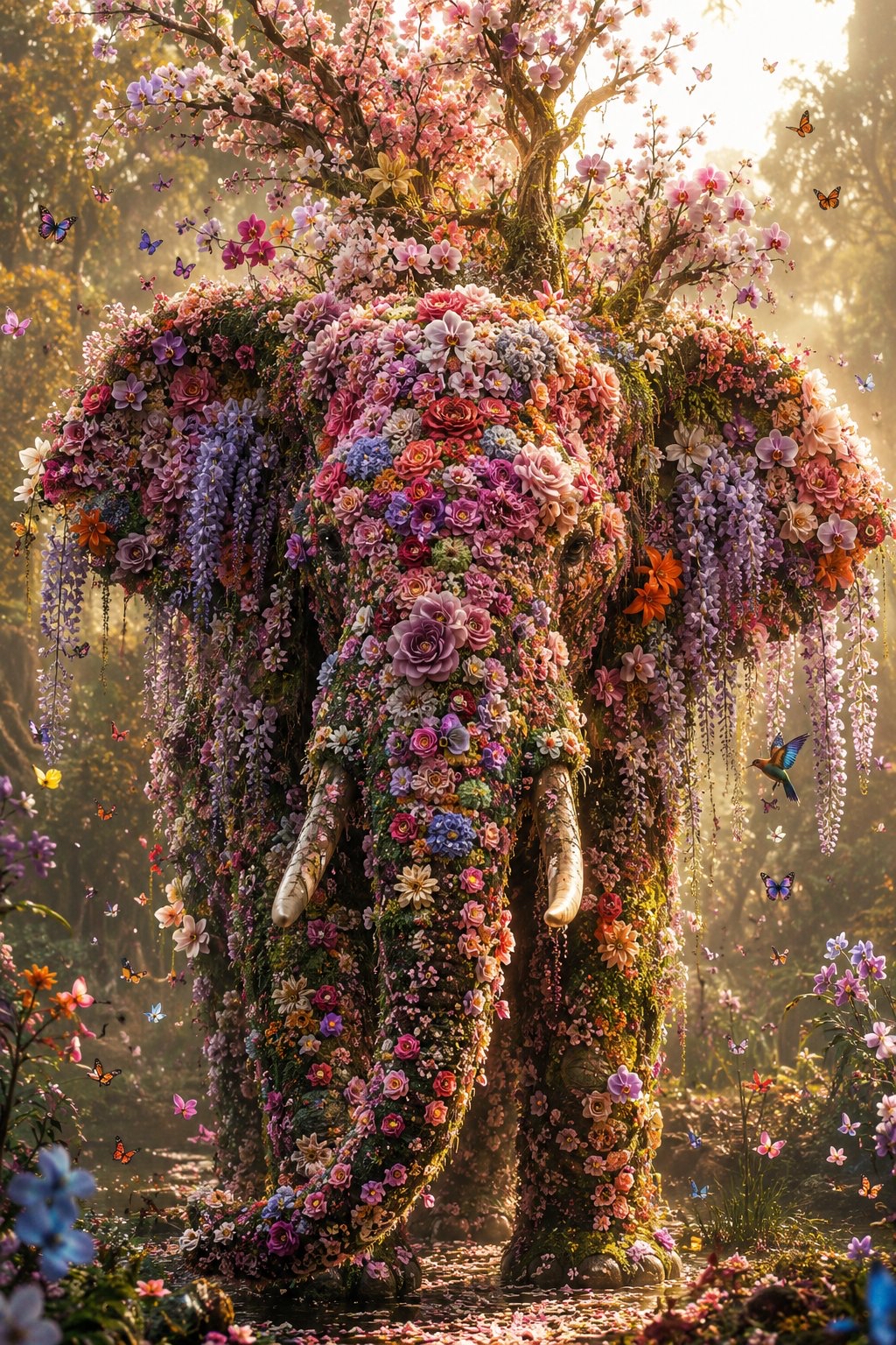 花卉巨象奇幻雕塑