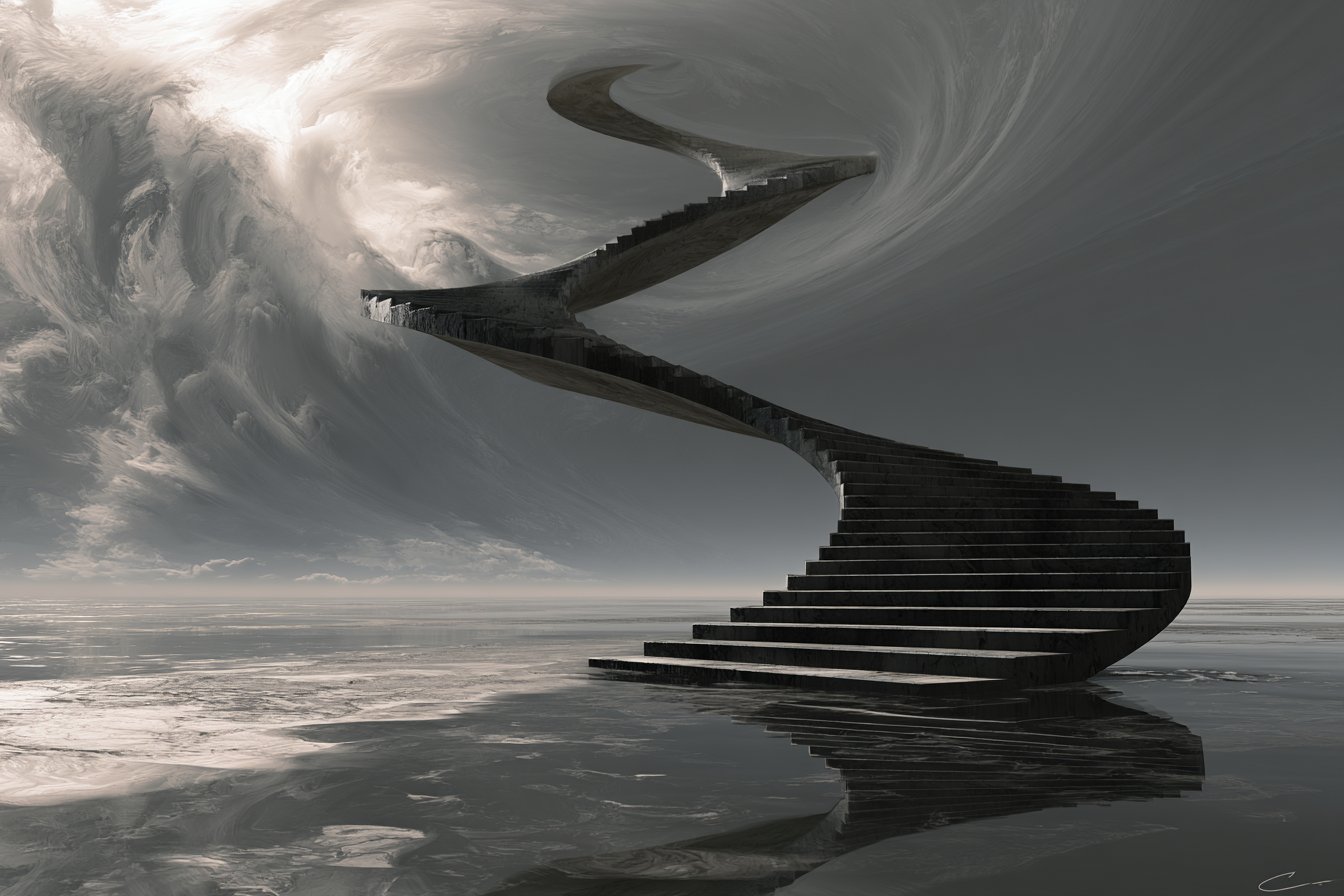 黑白超现实风景：巨眼悬浮荒原 - 图 3