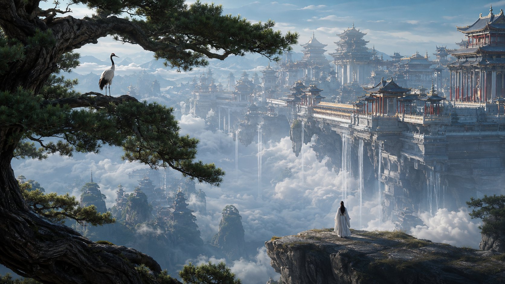 玉石天阶穿云海：五人背影登天门 - 图 2