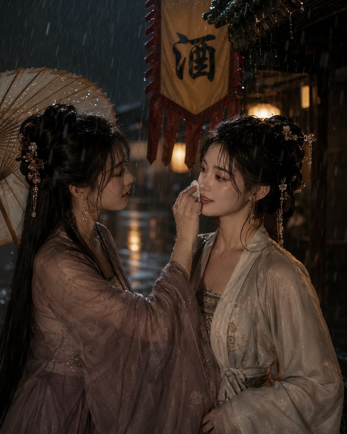 雨夜石桥：油纸伞下古风双人的偶遇抓拍 - 图 2