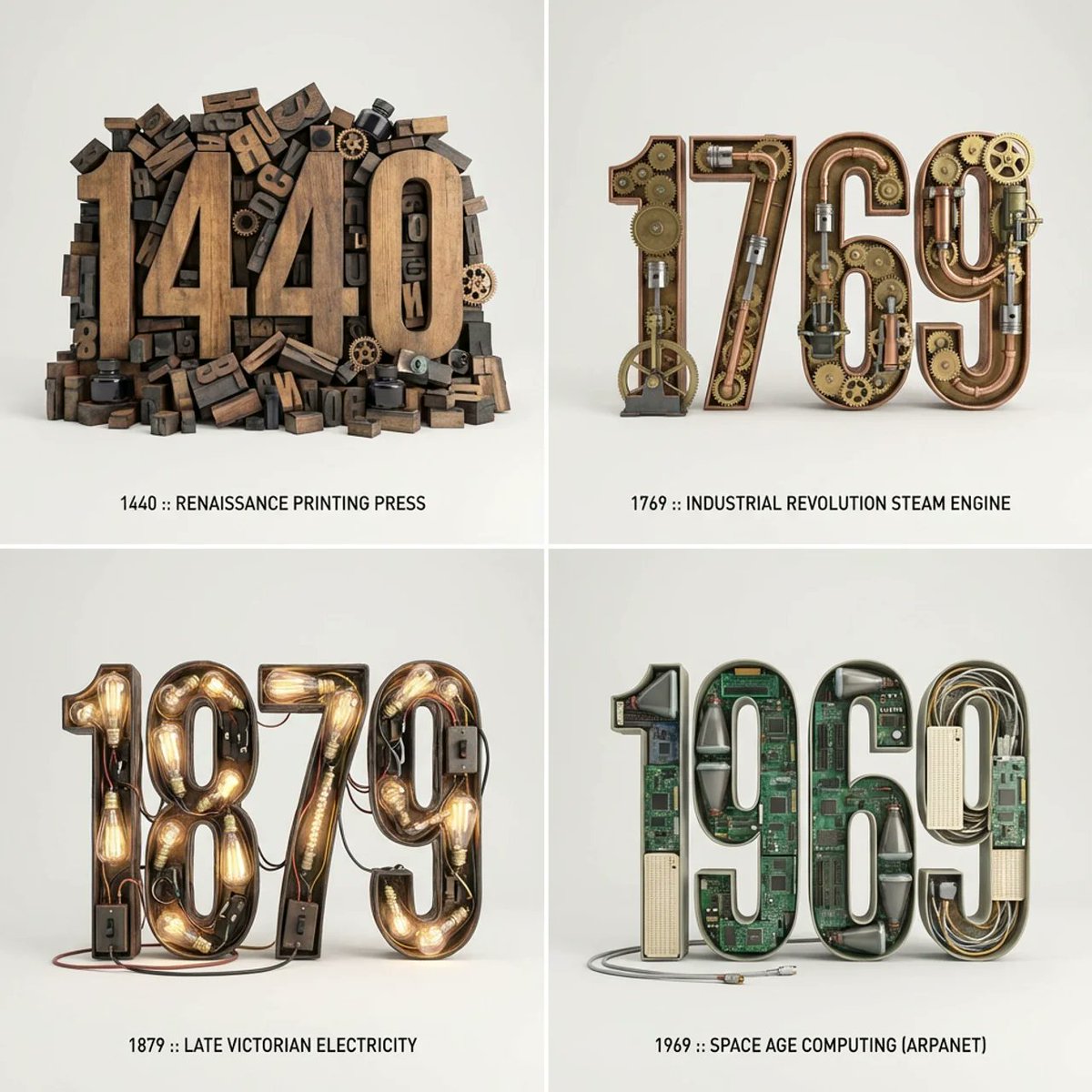 2x2 grid, do this for 4 important years in history and their...