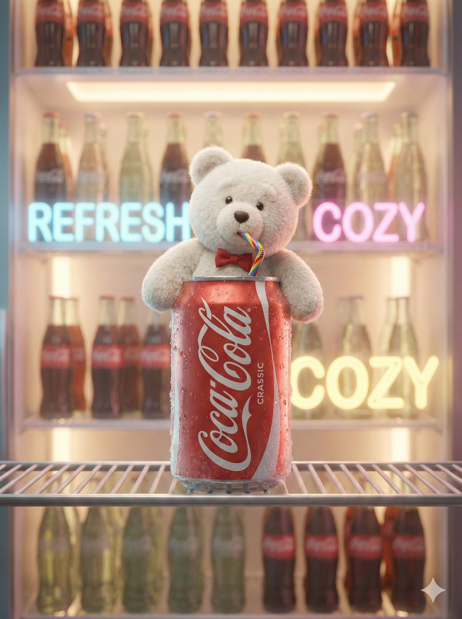 A cute, cinematic brand fantasy scene featuring a fluffy whit...