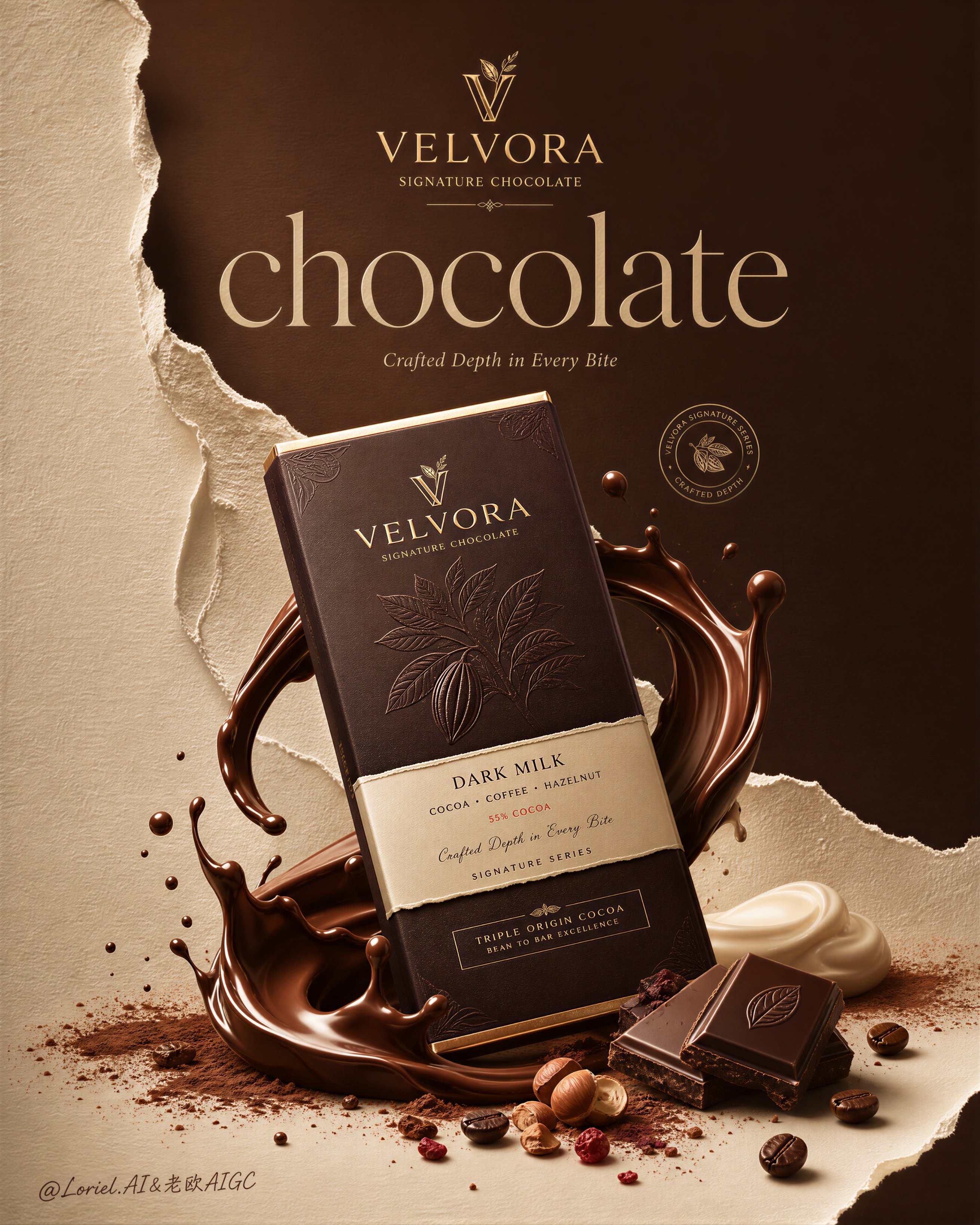 VELVORA 巧克力:翡翠金边撕裂纸海报