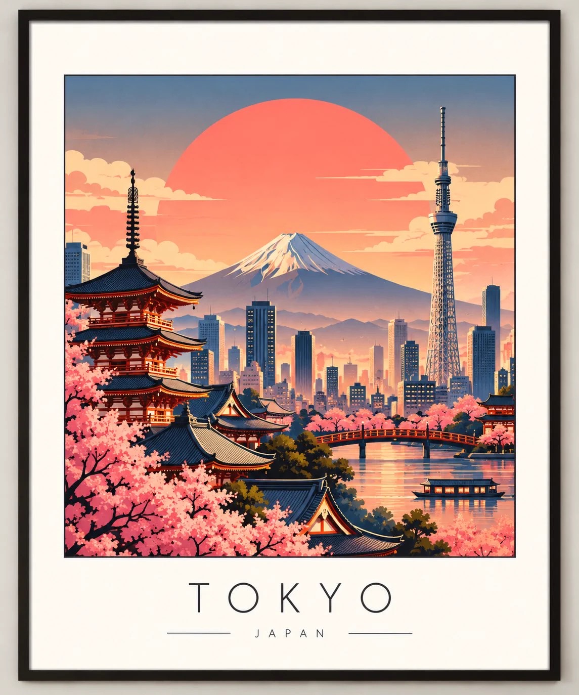 极简几何建筑勾勒的复古风旅行海报