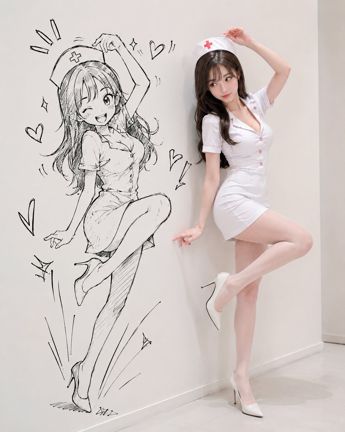 角色参考图 + 涂鸦阴影双人肖像生成器