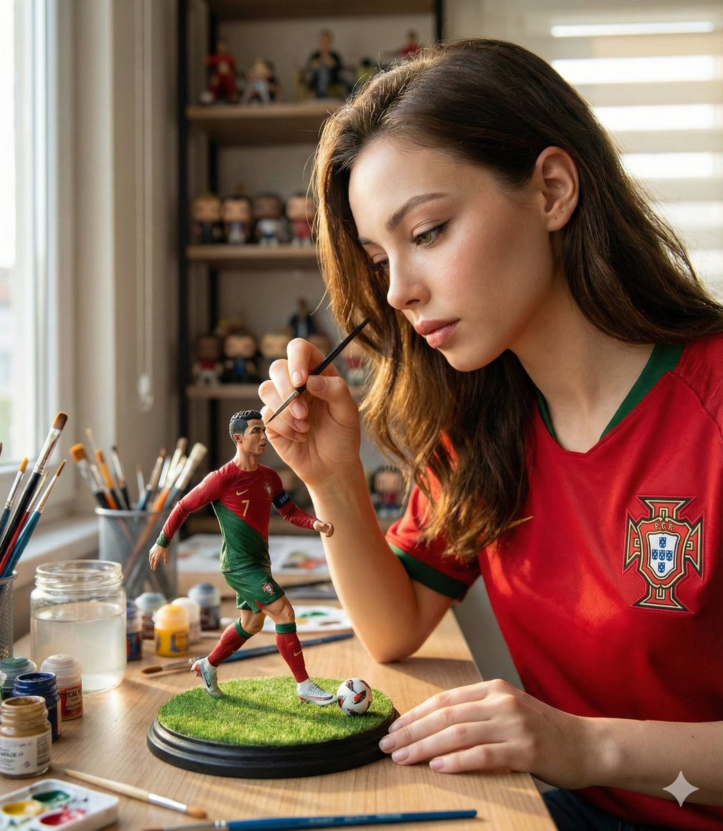 A hyper realistic cinematic scene of a woman carefully painti...