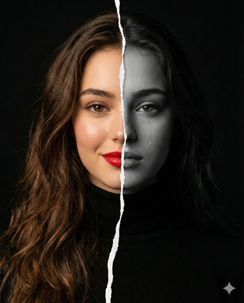 A high resolution conceptual portrait of a woman’s face vert...