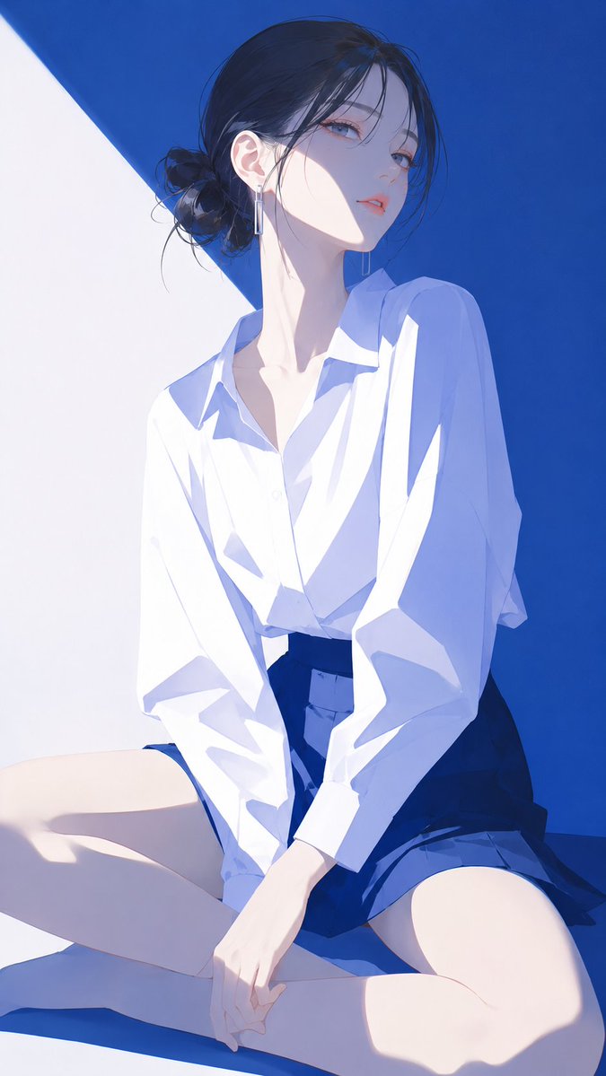 日系蓝白时装杂志封面插画 - 图 2