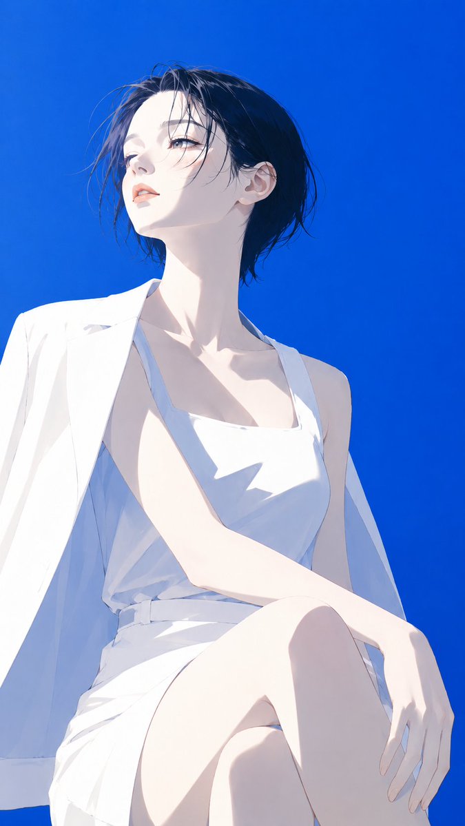 日系蓝白时装杂志封面插画 - 图 4