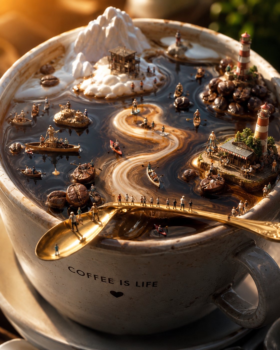 A gigantic ceramic coffee cup transformed into an endless la