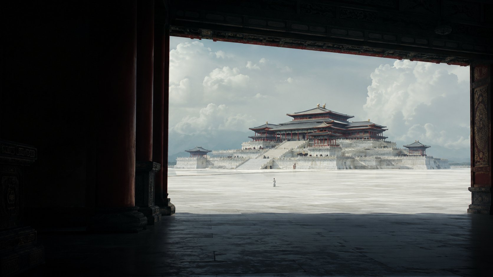 唐风幻想意境:中式建筑云海月色