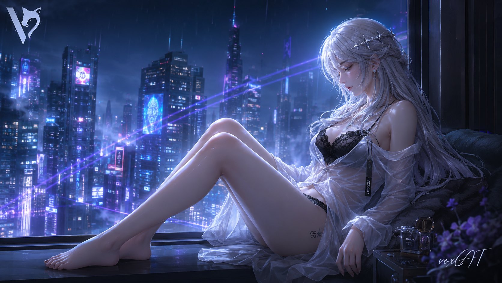 银发少女赛博窗边：3D二次元CG人像 - 图 5