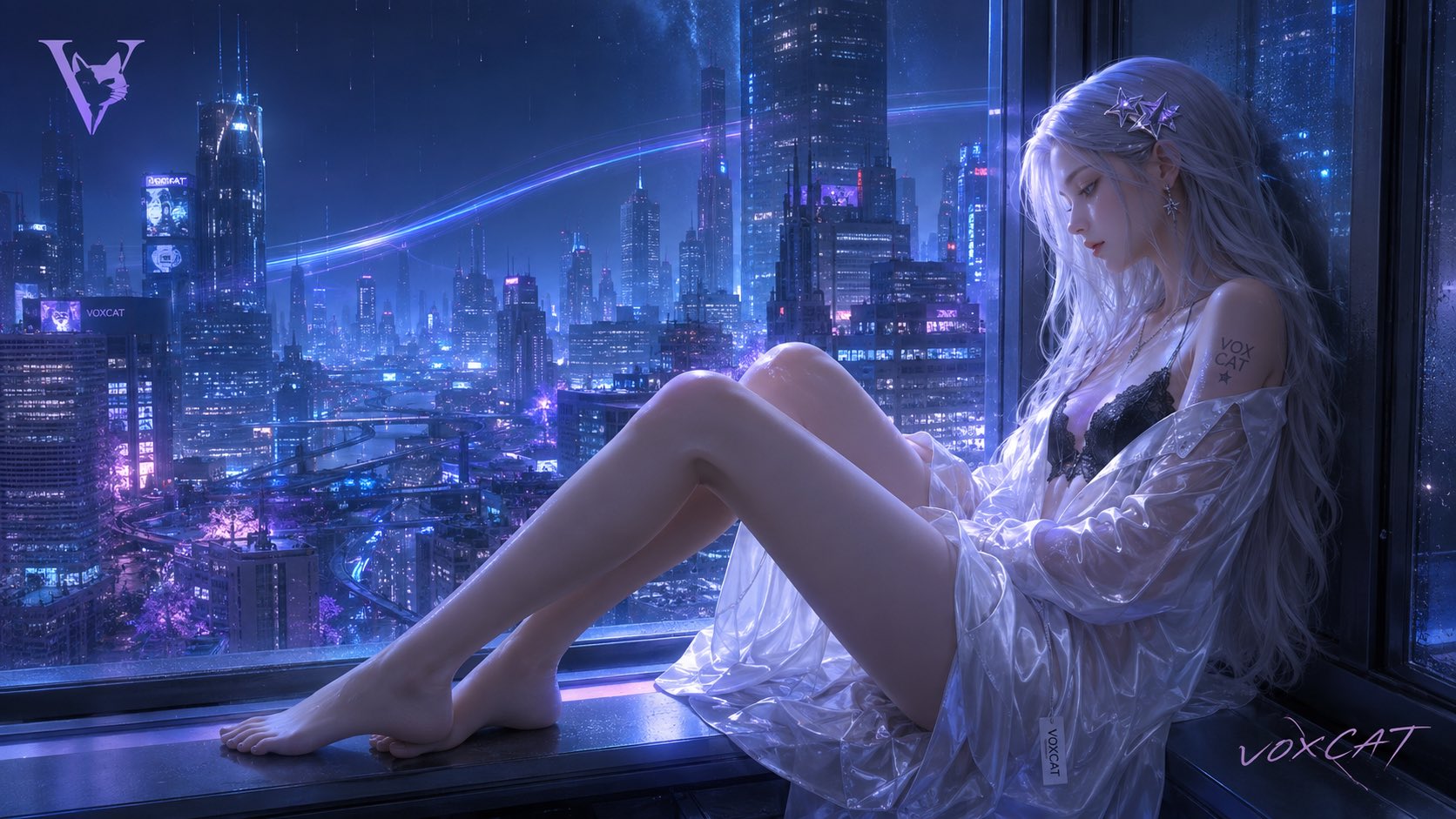 银发少女赛博窗边：3D二次元CG人像 - 图 6