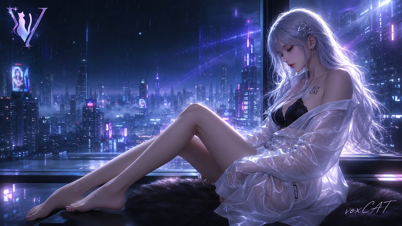 银发少女赛博窗边：3D二次元CG人像 - 图 7