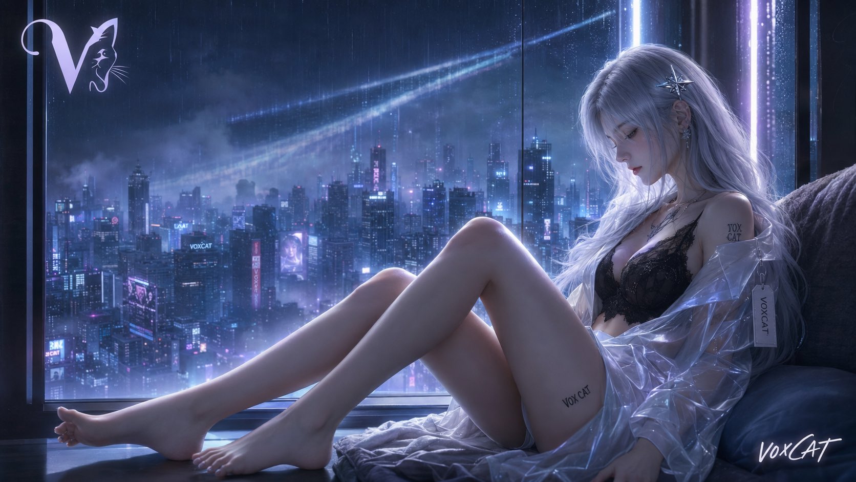 银发少女赛博窗边：3D二次元CG人像 - 图 8