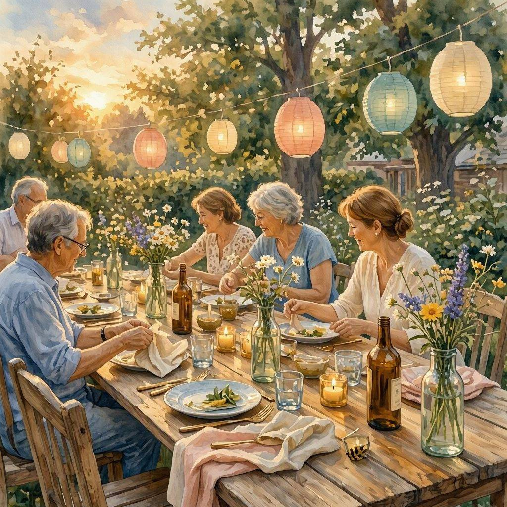 夏夜花园晚餐：水粉质感的温暖叙事 - 图 5