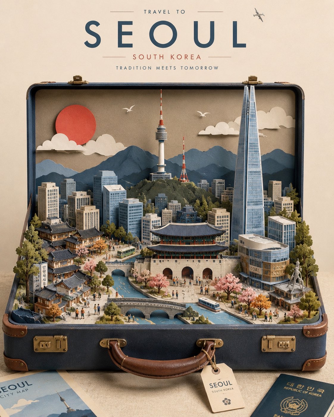 微型纸雕旅行箱: suitcase里的城市