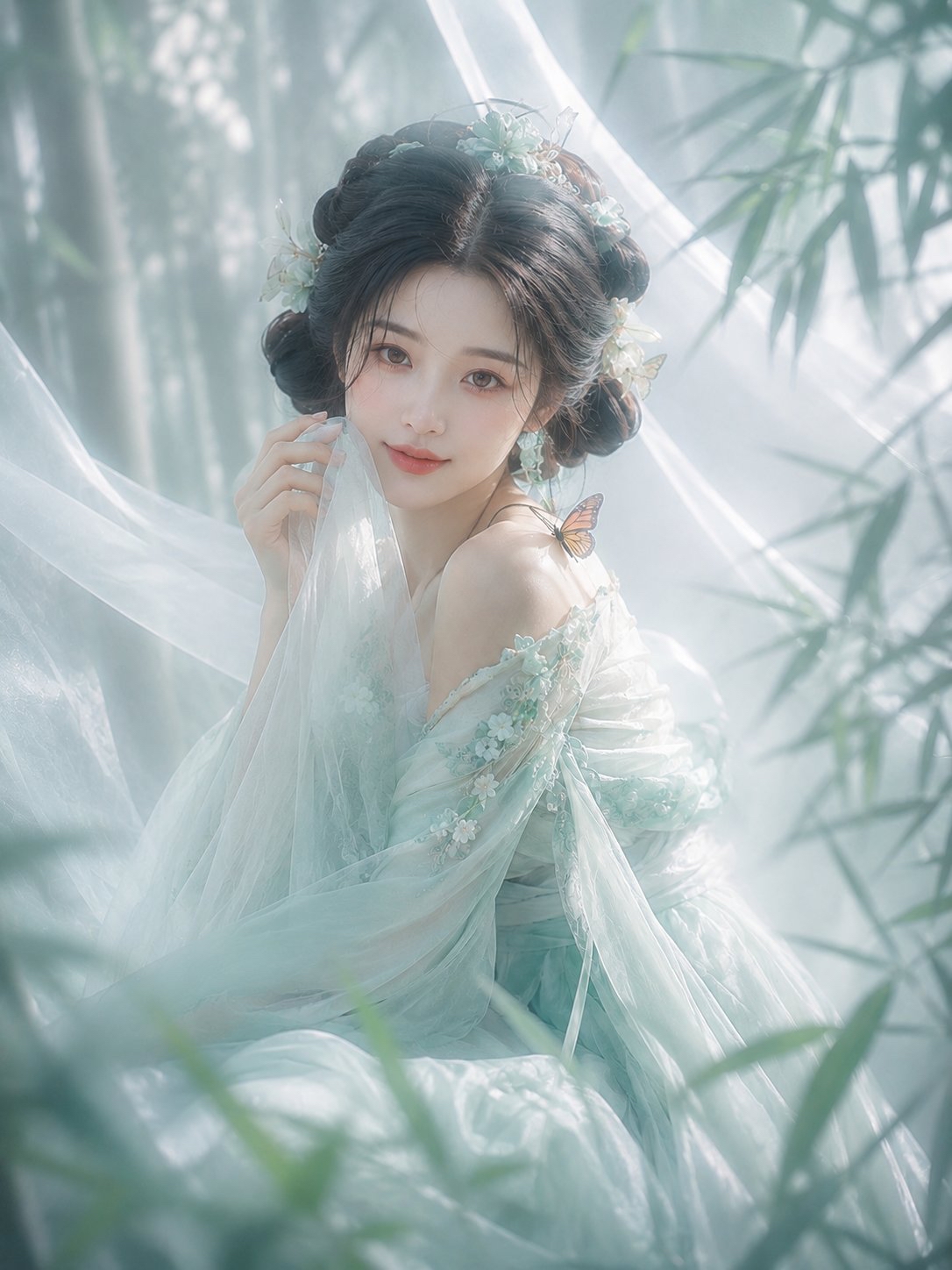 东方花精灵:竹影蝶落青纱间