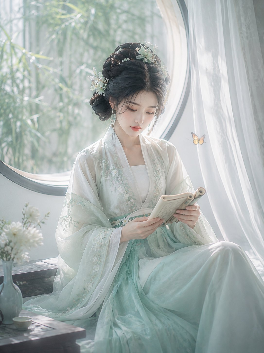 东方古典月窗：竹影书香蝶舞 - 图 2