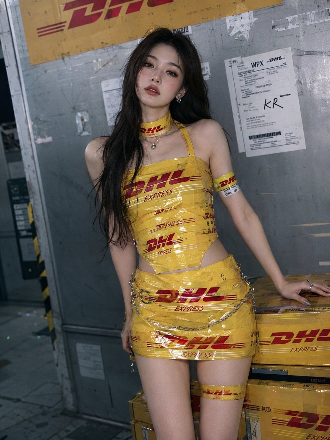 DHL胶带高定时装，Y2K创意时尚大片 - 图 2