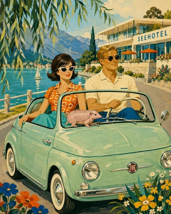 世纪中叶旅行广告：水粉质感的复古插画框架 - 图 3