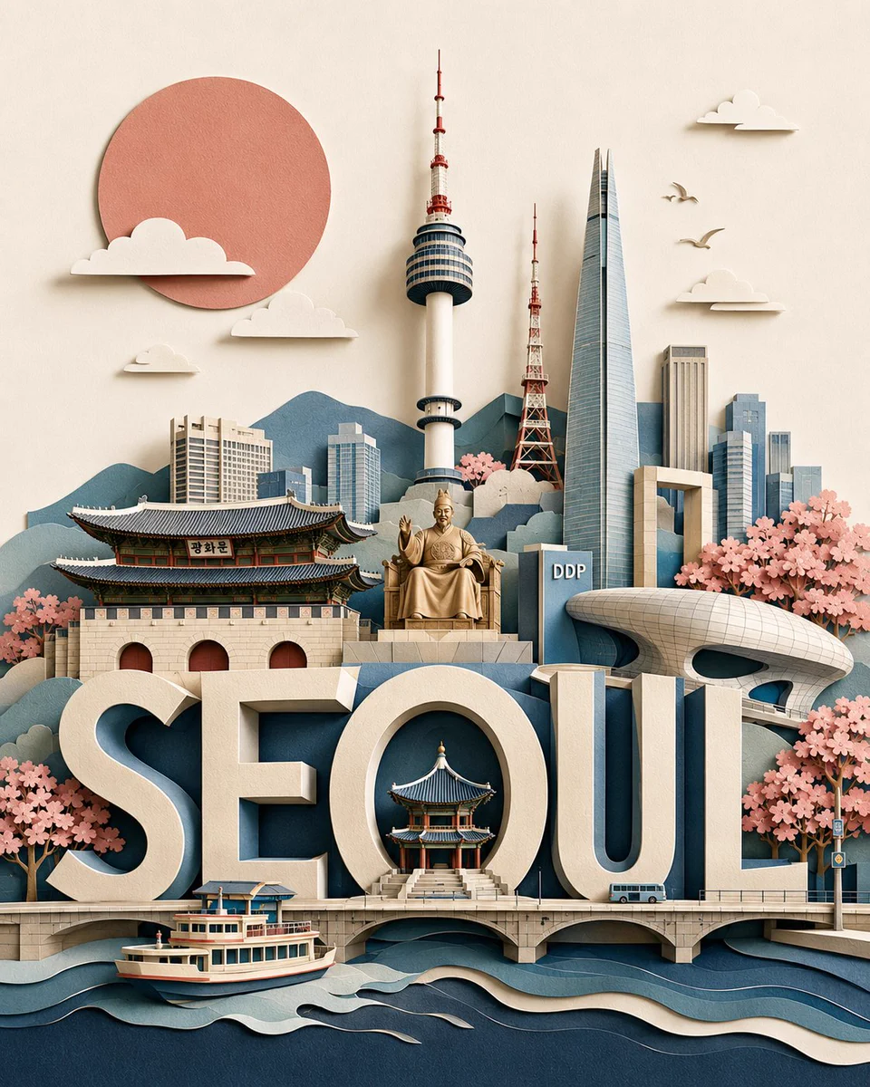 荧光笔旅行海报：四色地标速写 - 图 2