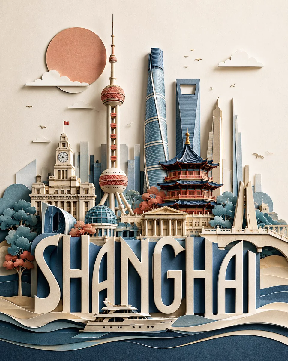 荧光笔旅行海报：四色地标速写 - 图 3