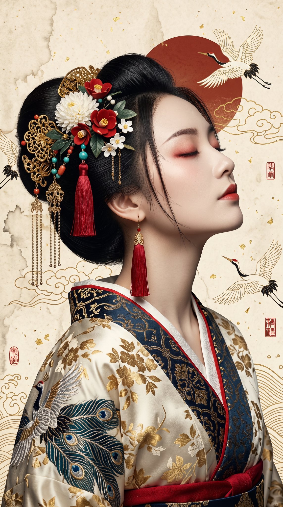 浮世绘超写实：日本传统花魁侧颜 - 图 3
