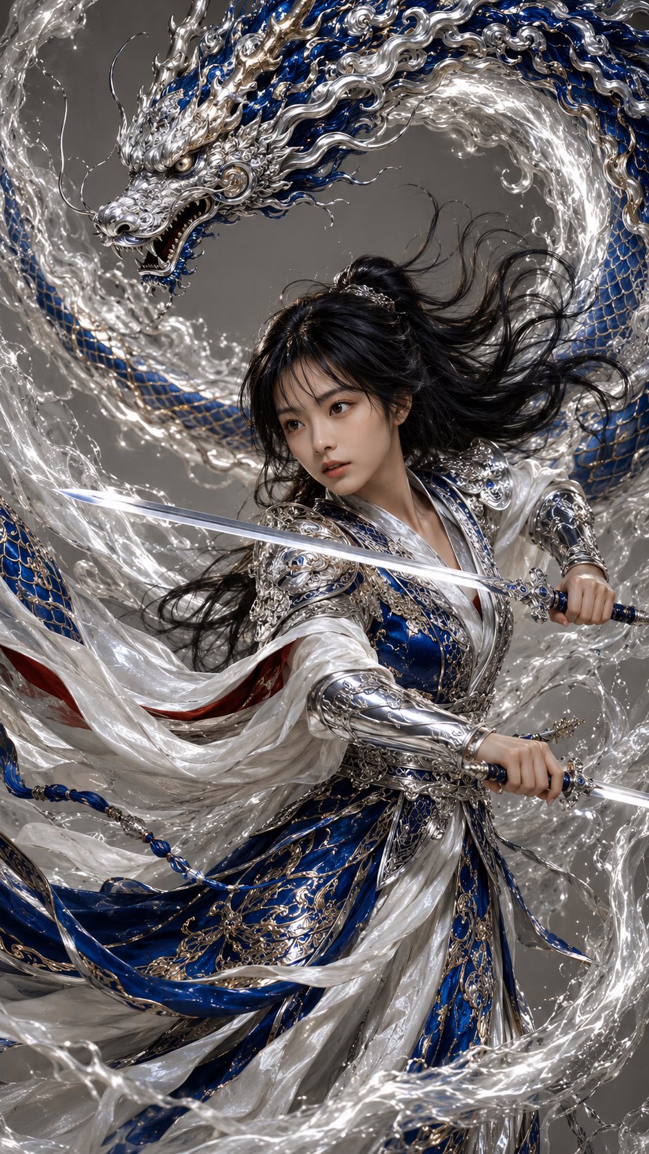 景泰蓝银甲:东方女战士双剑风暴
