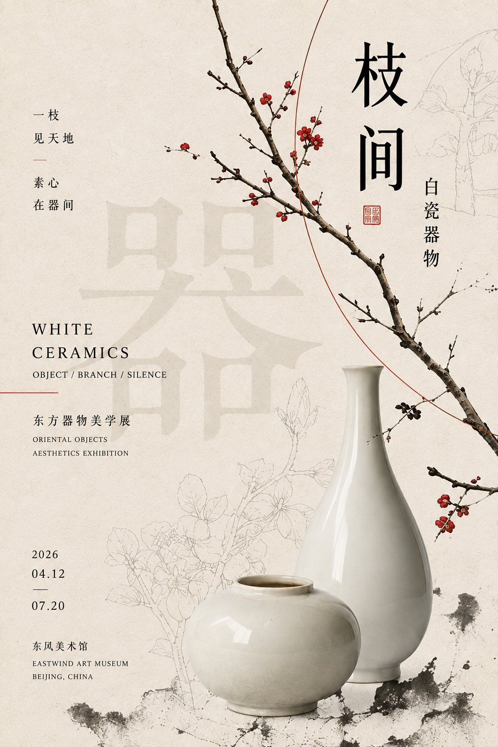 东方器物×线条穿插:高密度编辑海报