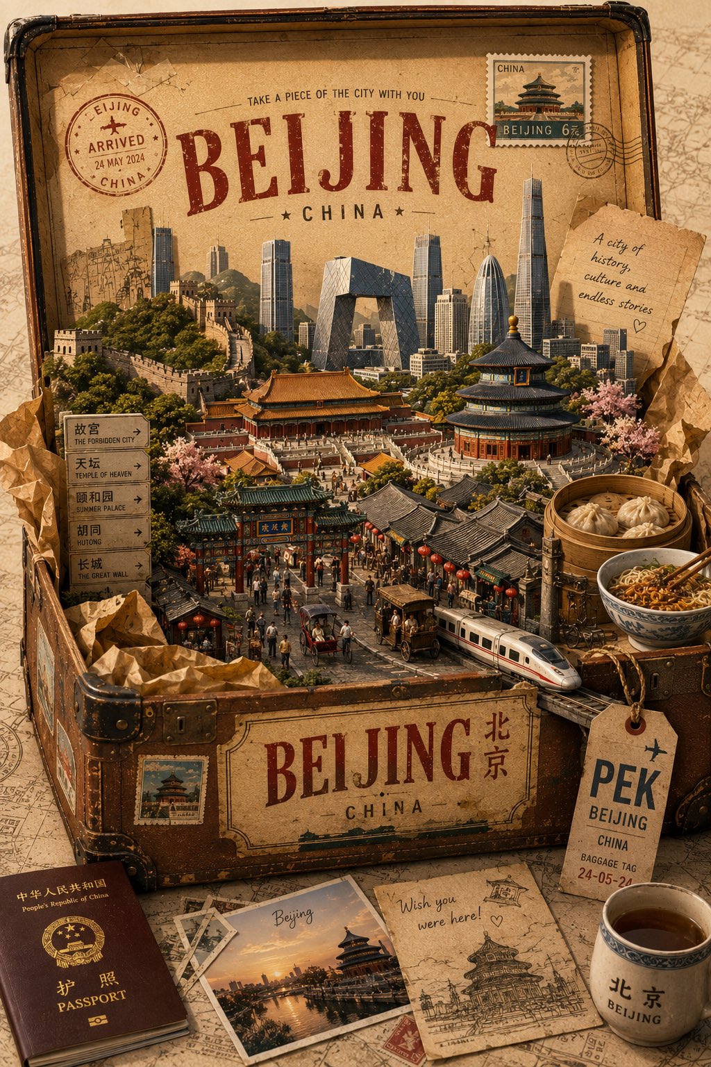 开箱即城：复古旅行箱微缩城市海报 - 图 4
