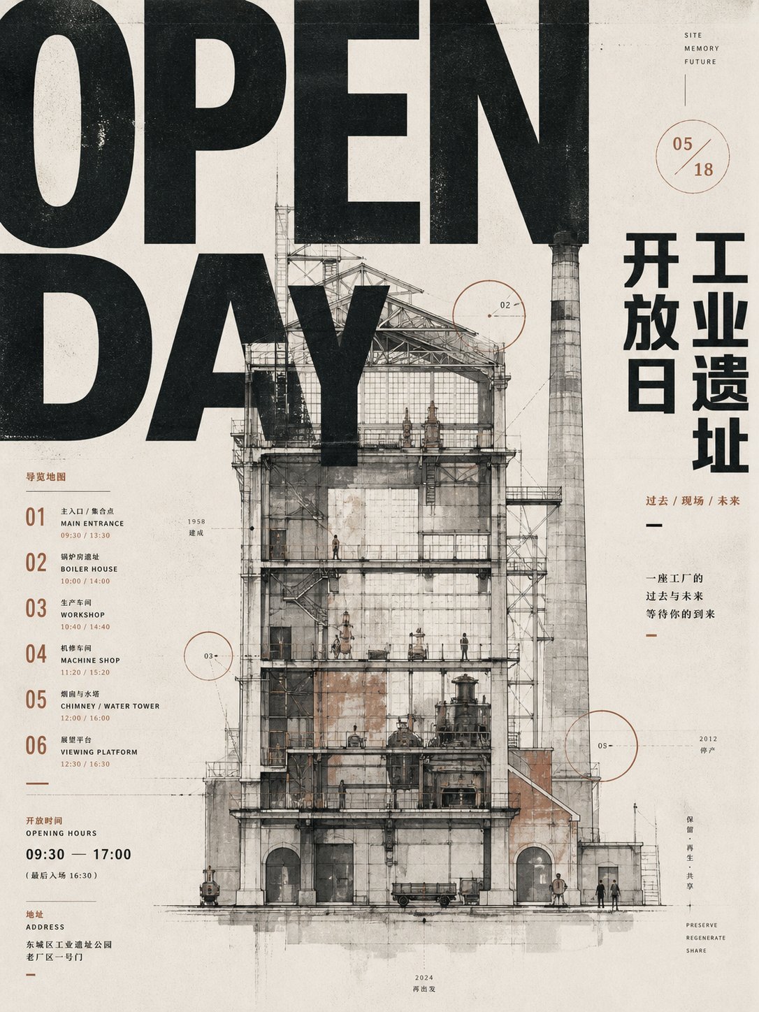 工业遗迹×墨痕:粗粝美学展览海报
