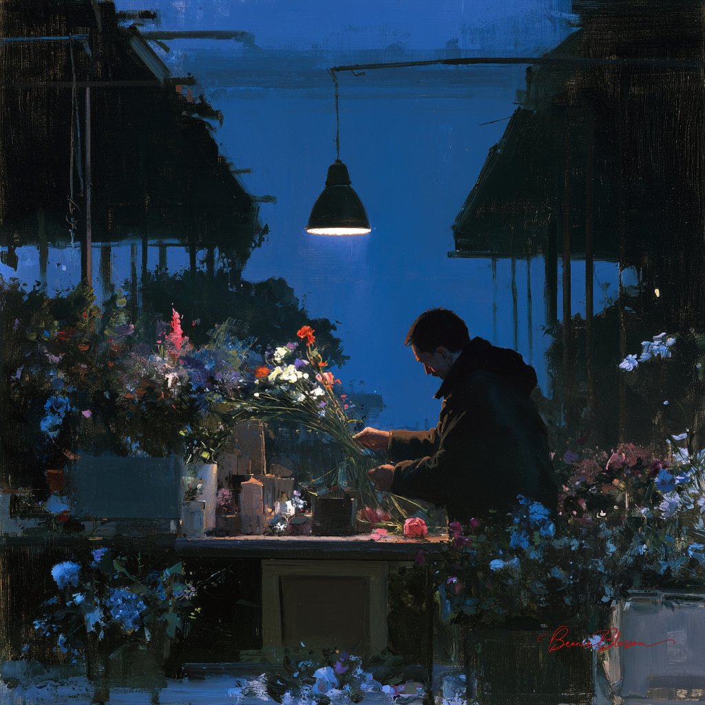 花市黄昏:收摊前的最后一束花