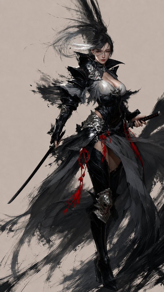墨刃武士：黑发银霜的暗银甲女剑客 - 图 2