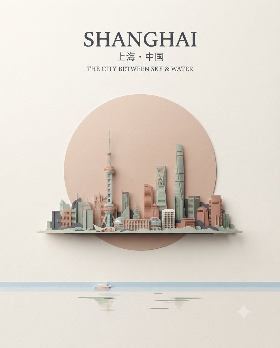 极简纸雕旅行海报:月光剪影