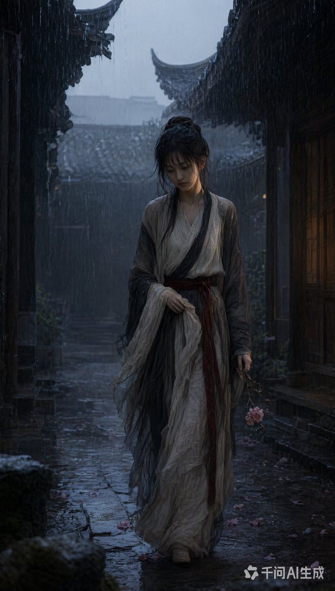 雨庭离人：东方电影感古装雨景 - 图 4