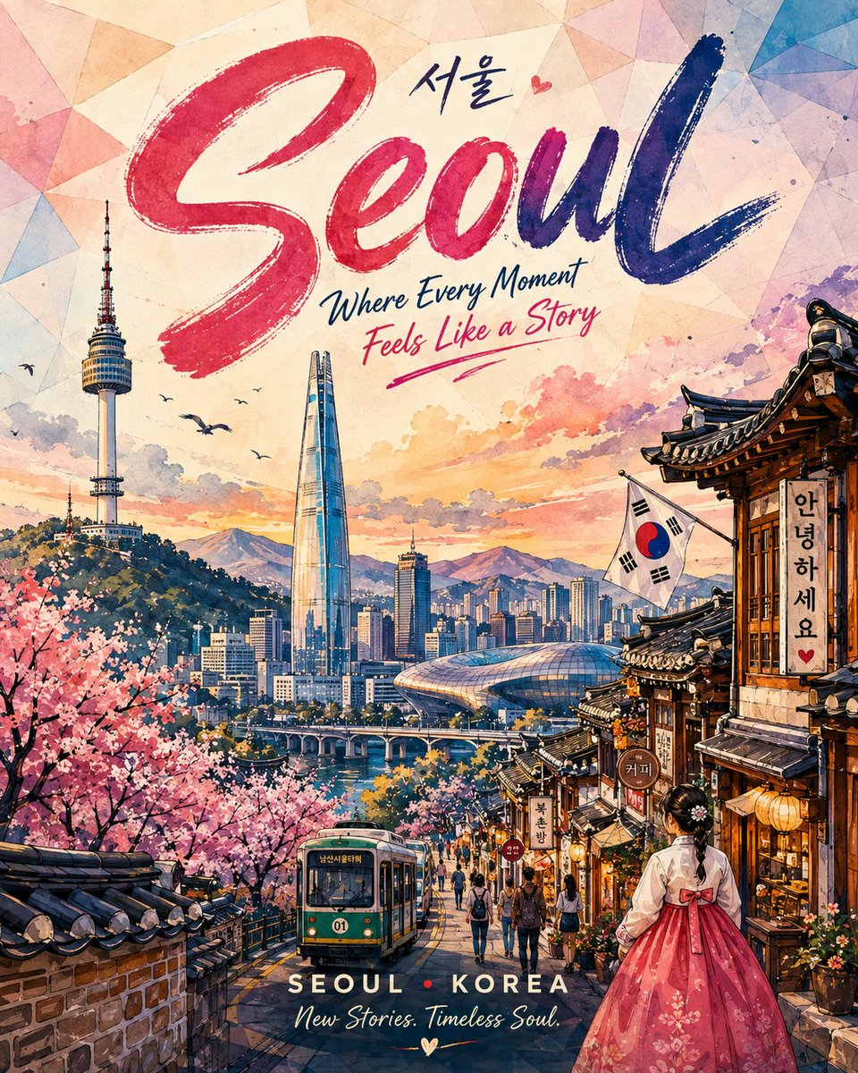 手绘水彩旅行海报：城市墨线几何天际 - 图 2