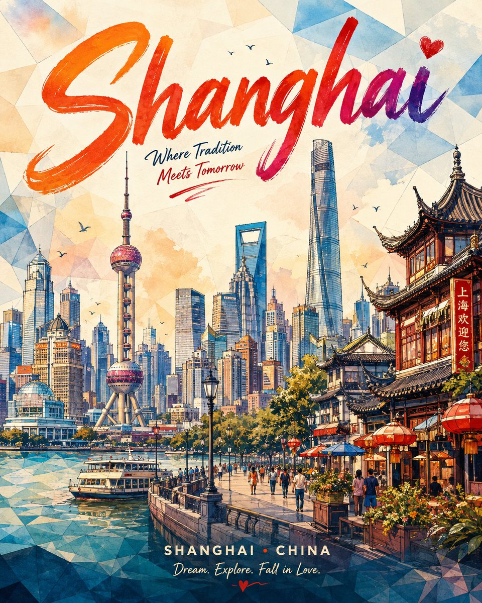 手绘水彩旅行海报：城市墨线几何天际 - 图 3