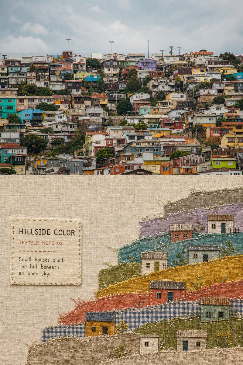 布艺拼贴记忆海报，山和水像从旧衣服里剪出来 - 图 2