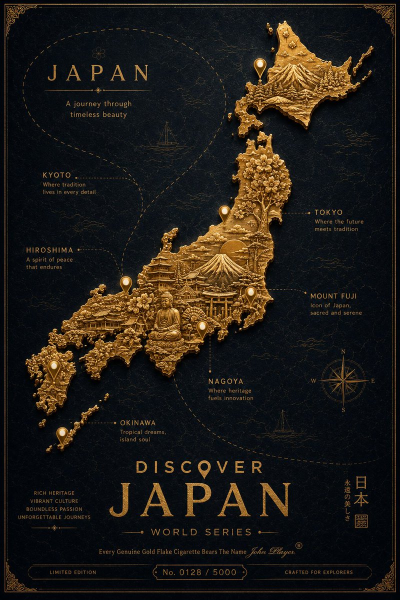 奢华金箔国家地图:复古旅行艺术海报