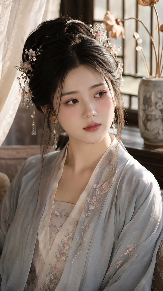 古风贵女美妆写真:芙蕖照晚临窗软榻