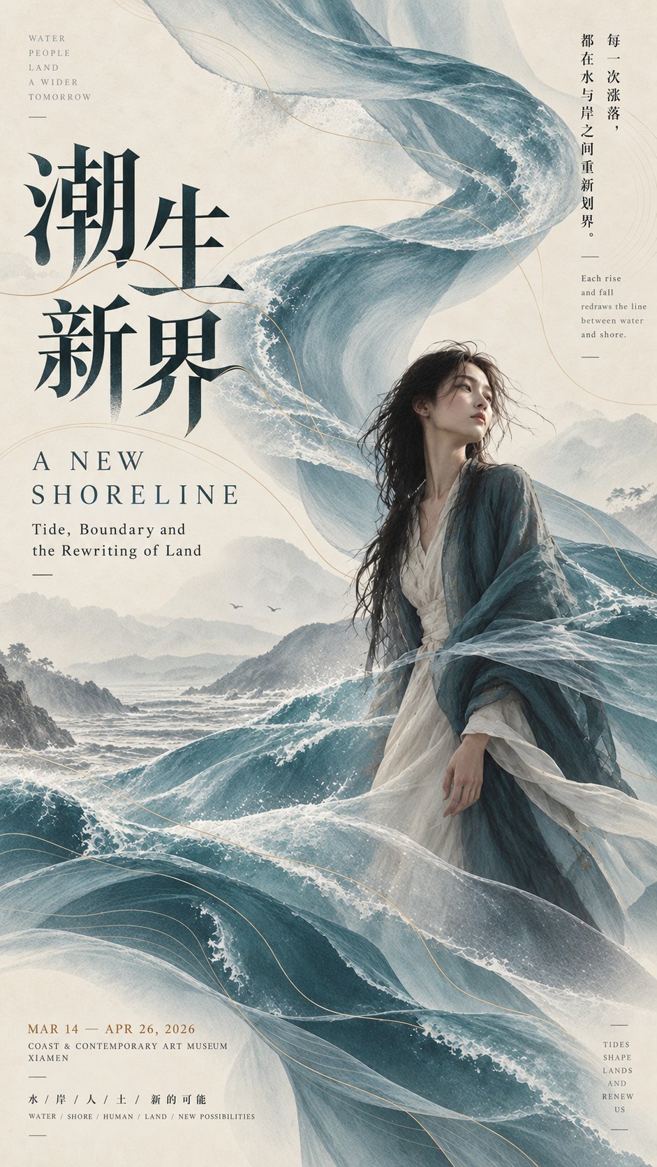 自然力量可视化:潮声风光的人物海报